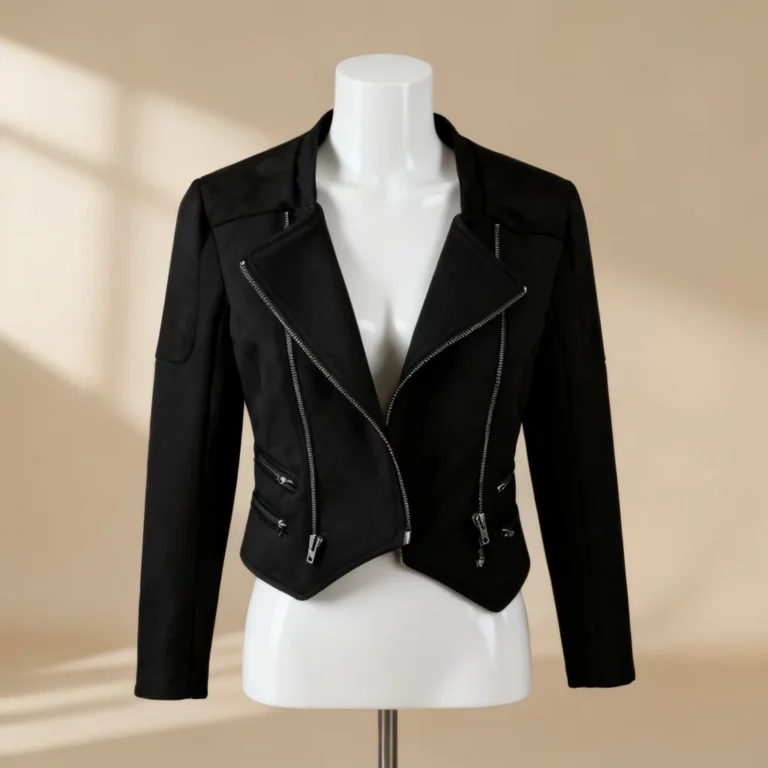 Veste noir en simili cuir retouchée par CLS-Couture