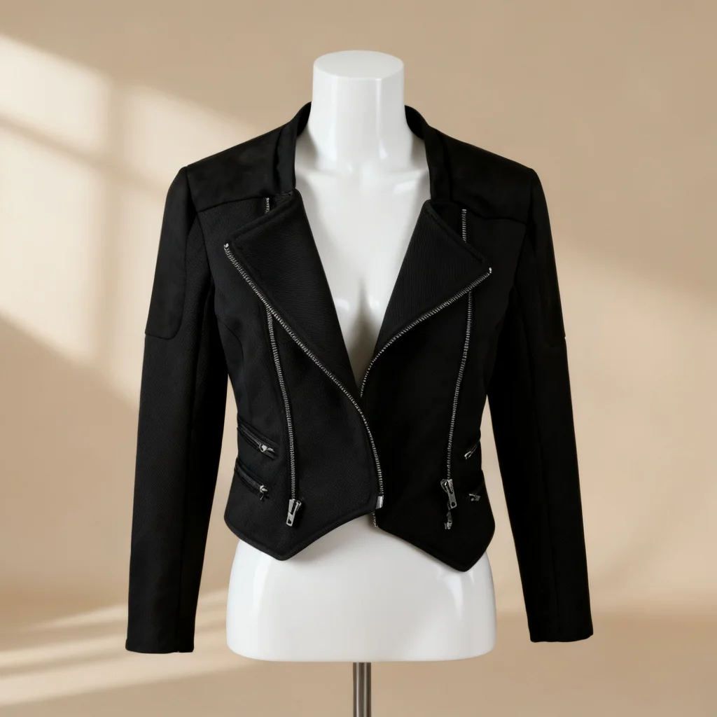 Veste noir en simili cuir retouchée par CLS-Couture